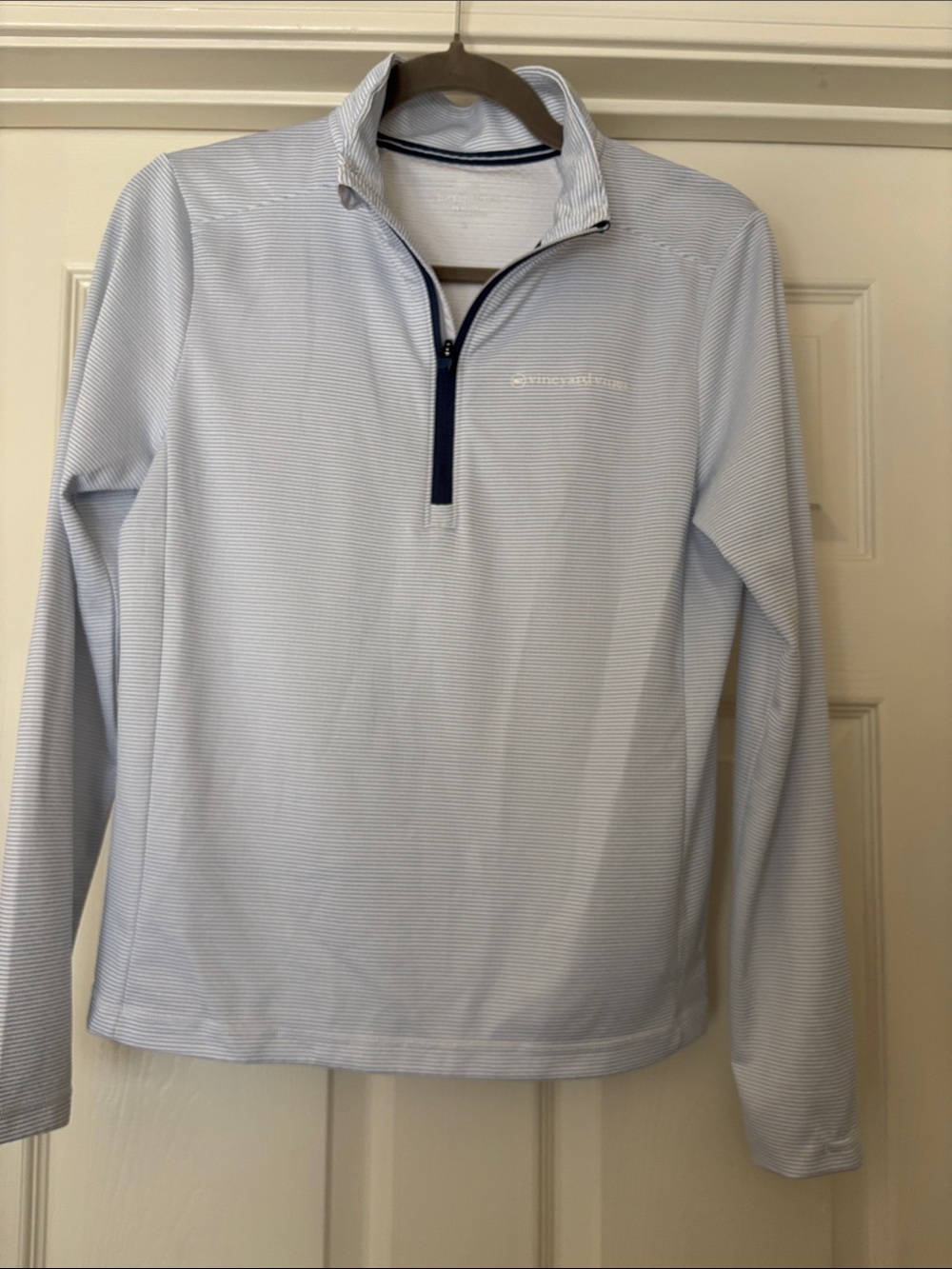 Vineyard Vines Boys Light Blue Striped Sankaty Performance Quarter-Zip Pullover